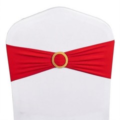 Pack of 50 Spandex Red Chair Sashes with Gold 1 Red Sashes + Gold Buckles