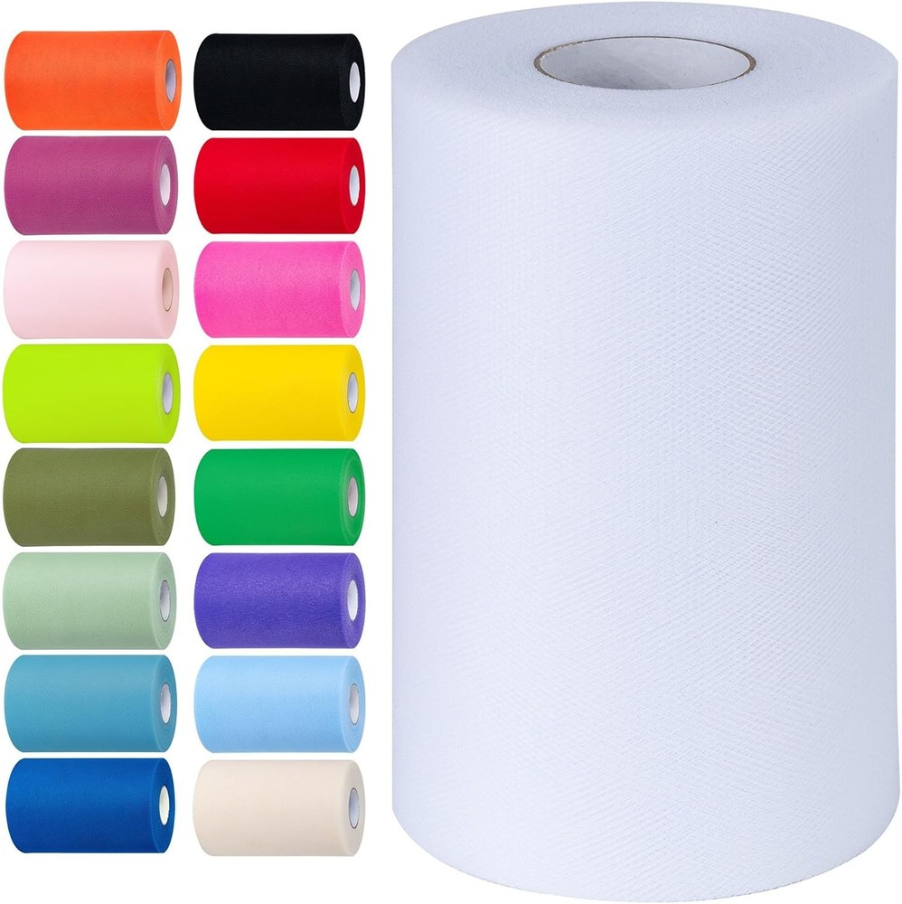 White Tulle Fabric Rolls 6 Inch by 100 Yards (300 feet) Tulle Roll Spool
