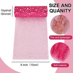 RIBBOOO Rose Red Glitter Tulle Rolls 6 Inch by 10 Yards 10yd, Gold