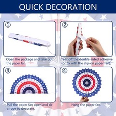 4th of July Patriotic Decorations Hanging Paper Fans Red White Blue