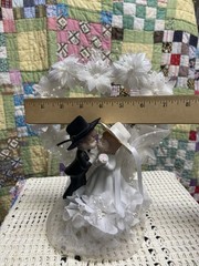 Vintage Cowboy And Cowgirl Porcelain Wedding Cake Topper Floral W/Heart Shape