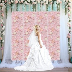 Light Pink Silk & Plastic Flower Wall Panels 16-Pack 35 × 35 cm Backdrop