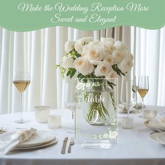 White Rose Acrylic Wedding Table Numbers 120 Stands 4×6 Inch Clear Signs Set