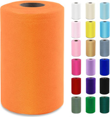 Orange Tulle Fabric Roll 6”by 100 Yards (300 ft) Soft Tulle Spool for DIY Crafti