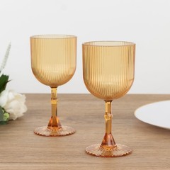 12 AMBER GOLD Plastic Wine Glasses Vintage Ribbed Pattern Events Decorations