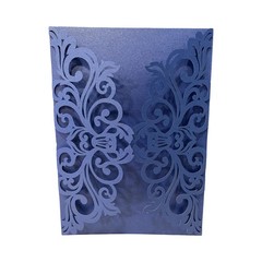 100PC Navy Blue Laser Cut Lace Invitation Pockets Envelope Bowknot Seal Wedding