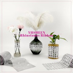 Flower Rhinestone Ribbon, 4In X 3Yards 6Rows Rhinestone Mesh Fabric, Bling