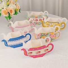 6 ASSORTED Paper Teapot Favor BOXES Vintage Floral Design Party Event Decoration
