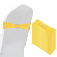 50Pcs 14″x5″ Stretch Chair Sashes Bows Chair Bands Sash with Buckle, Yellow