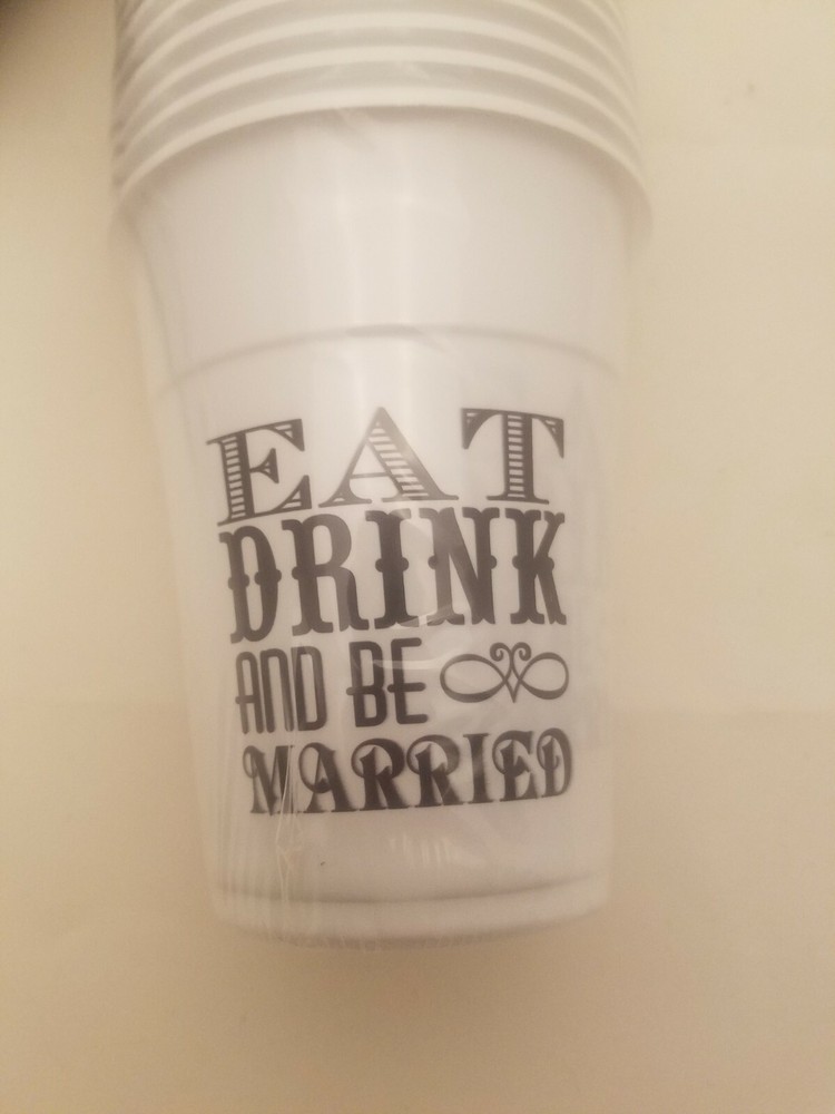 Eat Drink & Be Married Plastic Cups, Wedding, Party Supplies, 25 Pieces
