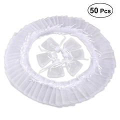 50Pcs Reusable Organza Drawstring Bags White for Wedding Gift and Jewellery Use