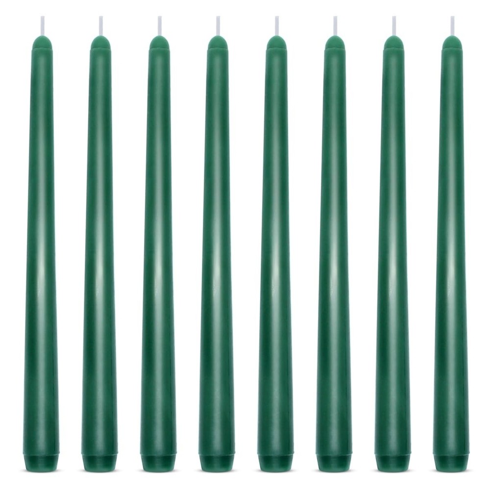 Set of 8 10 Inch Tall Green Taper Candles, Dripless Unscented 8 Packs,