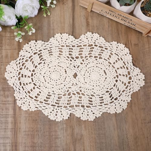 2 PCS Crochet Table Doilies, Elegant Lace Placemats for Furniture, Oval Lace