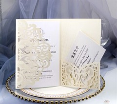 100PCS Wedding Invitation Card Personalized Laser Cut Romantic Party Floral Lace