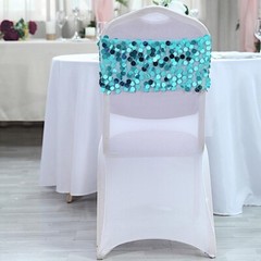 5 TURQUOISE 10″ wide Large Payette Sequined Chair Sashes Wedding Decorations