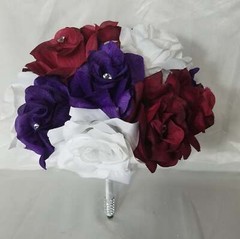Burgundy Purple White Rose Calla Lily Bridal Wedding Bouquet Accessories