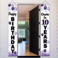 Happy 10th Birthday Decorations,10th Purple Balloon Birthday Theme Door Hangi…