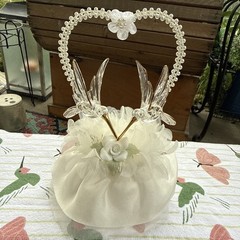 VTG Ornate Hand Blown Spun Glass Wedding Cake Topper Heart Humming Birds Gold