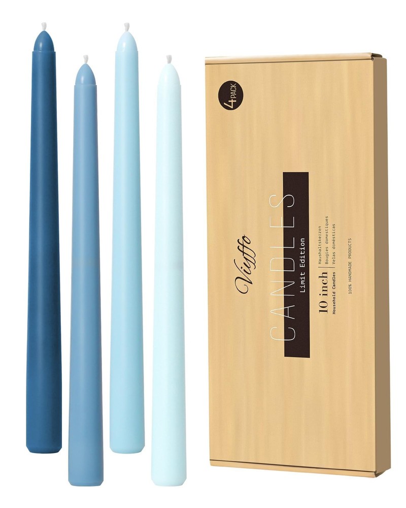 Viyffo 10 Inch Taper Candles Blue 4 Pack – Unscented, Dripless Design,