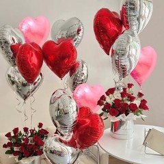 Upgraded Pink Silver and Red Balloons – Pack of 15 – Heart Shaped Foil