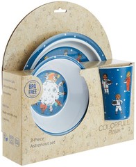 Colorfull Plates 3 Piece Kids Dinnerware Set Space Themed Bpa-Free Melamine