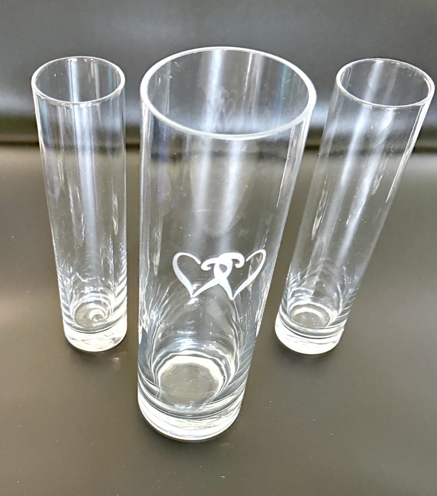 Wedding 3 Piece Unity Sand Ceremony Set Etched Glass Vases Couples Anniversary