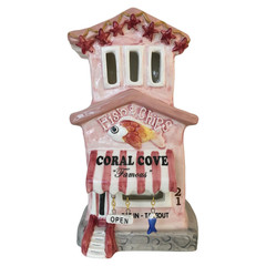 Blue Sky Clayworks Coral Cove Fish Chips Candle House Ceramic 5 L X 4 W X 9 H
