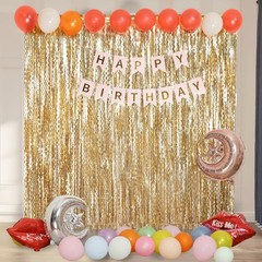 4 Pack Wavy Champagne Gold Metallic Tinsel Foil Fringe Curtains Backdrop – 3….