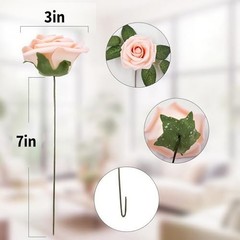 25pcs Realistic Pink Foam Roses with Imitation Flower Pure Color Series-pink