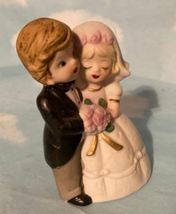 Vintage Bride and Groom Wedding Cake Topper Figurine with Bouquet-USED
