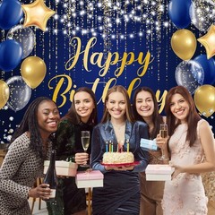 7x5ft Happy Birthday Decorations Backdrop Banner, Glitter Birthday Backdrop S…