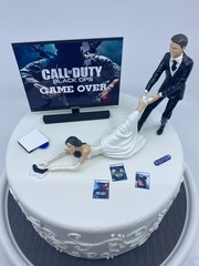 No Gamer Bride and Groom Funny Wedding cake topper COD or your game
