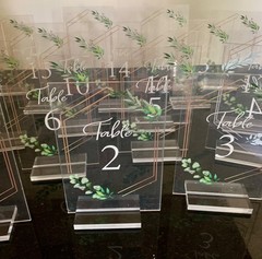 Table Numbers 1-20 Acrylic Wedding & Party Set / Stands Hand Painted