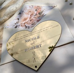 Personalized Gold Mirror Vintage Acrylic Invitations 2026 & Ivory Lace Envelopes
