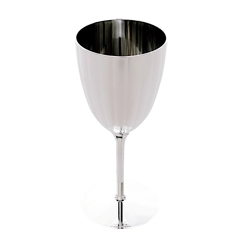 8 oz Metallic Silver Premium Wine Glasses Disposable Flutes Wedding Decorations