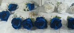 10″ Wide Bridal Bush Bouquet & 14 Corsages – 3 Double Rose Wrist 11 Chest – NEW