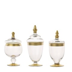 3 pcs Clear Gold Trim Glass Apothecary Jars Lids Wedding Supplies Sale