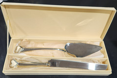 Cake Knife Server Set Lenox Wedding Promises 2-Piece Dessert Silverplated Heart