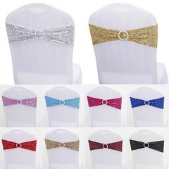 Stretch Chair Cover Bands Bow Decor Slider Sashes Buckle Sequin Wedding Party