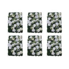 6 × Artificial Silk Flower Wall Panels 24 × 16 In White & Green Floral Backdrop