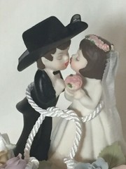 Pastel Roses Western Wedding Cake topper with Cowboy Couple