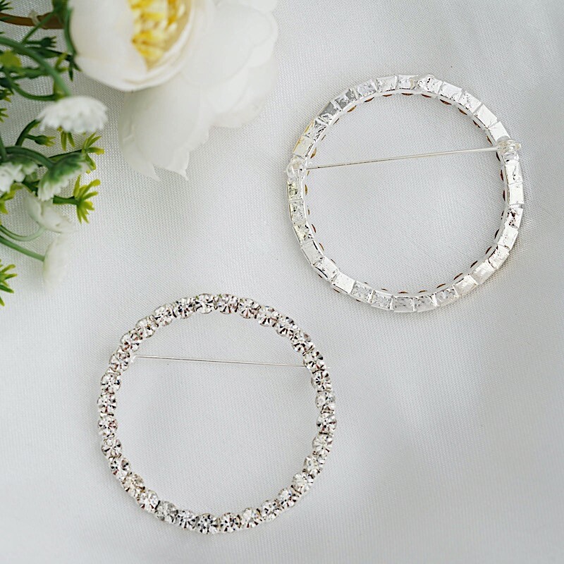 2″ Silver Circle Rhinestones BROOCH PIN Chair Sashes Wedding Party Decorations