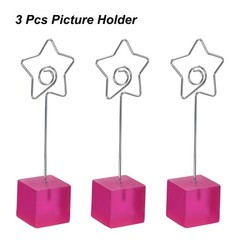 Resin Cube Base Picture Card Holder, 3 Pack Star Shape Note Holder, Pink
