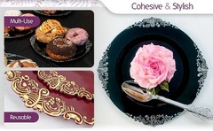 Efavormart 10 Pack | 10″ Burgundy and Gold Baroque Dinner Plates, Leaf Embossed