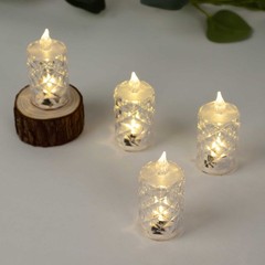 12 CLEAR 3″ Flameless Battery Operated LED Tealight CANDLES Diamond Design Home