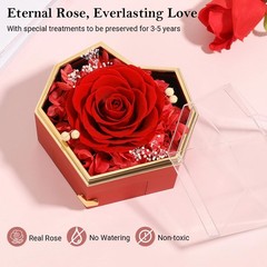 Preserved Rose Gifts for Women, Eternal Flower Rose Box with Heart Necklace, Ro