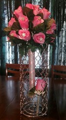 Bling Crystal Wedding Bouquet Matching Bling Boutonere Bling Pink Rose Bouquet