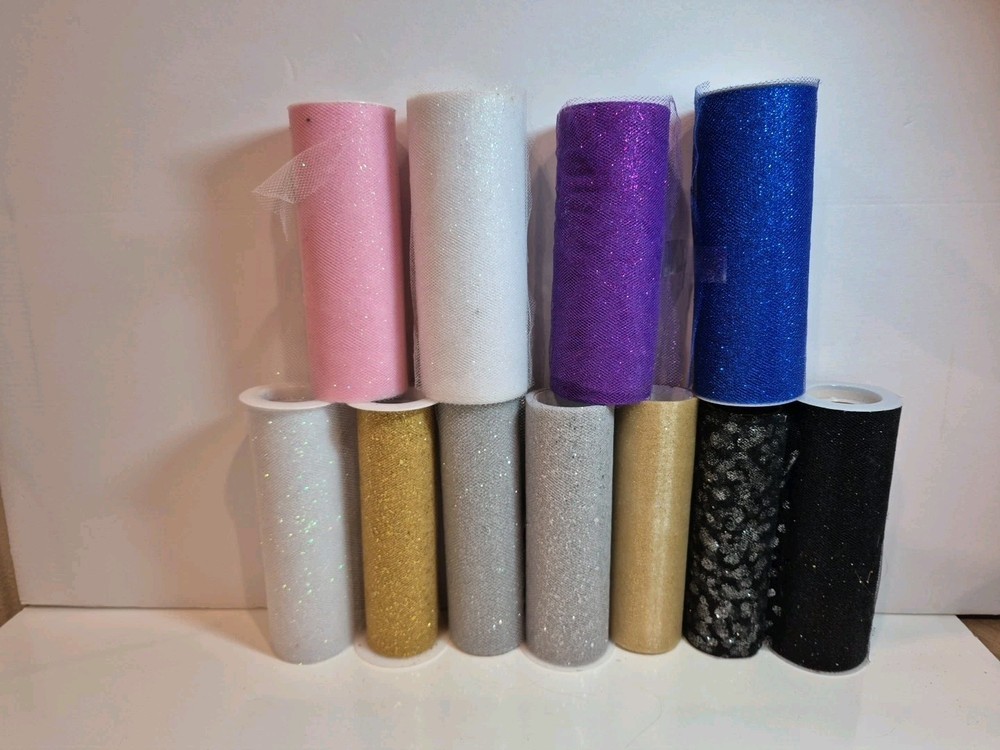 Lot 11 Partial Rolls Glitter Tulle Gold Silver White Black Purple Blue Pink