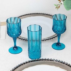 OCEAN BLUE 6 Plastic 8 oz Crystal Cut Goblets WINE GLASSES Party Events
