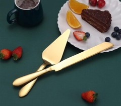 Elegant Wedding Cake Cutting Set Gold Knife Server Rounded Edges Pie Cutter Food